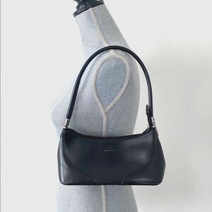 Daniela Moda Black Leather Hand / Shoulder Bag Small Y2K Preppy Classic Minimal